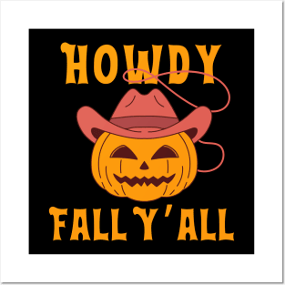 Howdy Fall Yall Cowboy Pumpkin Posters and Art